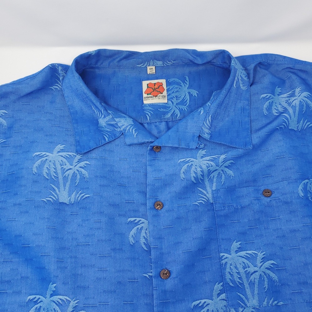 Banana Split USA Shirt Mens XXL Blue Palm Tree Jacquard Hawaiian Button Down